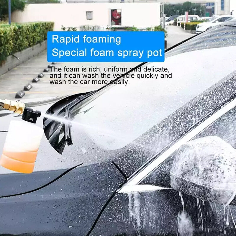 Foam cannon attachment producing thick foam while washing a car windshield